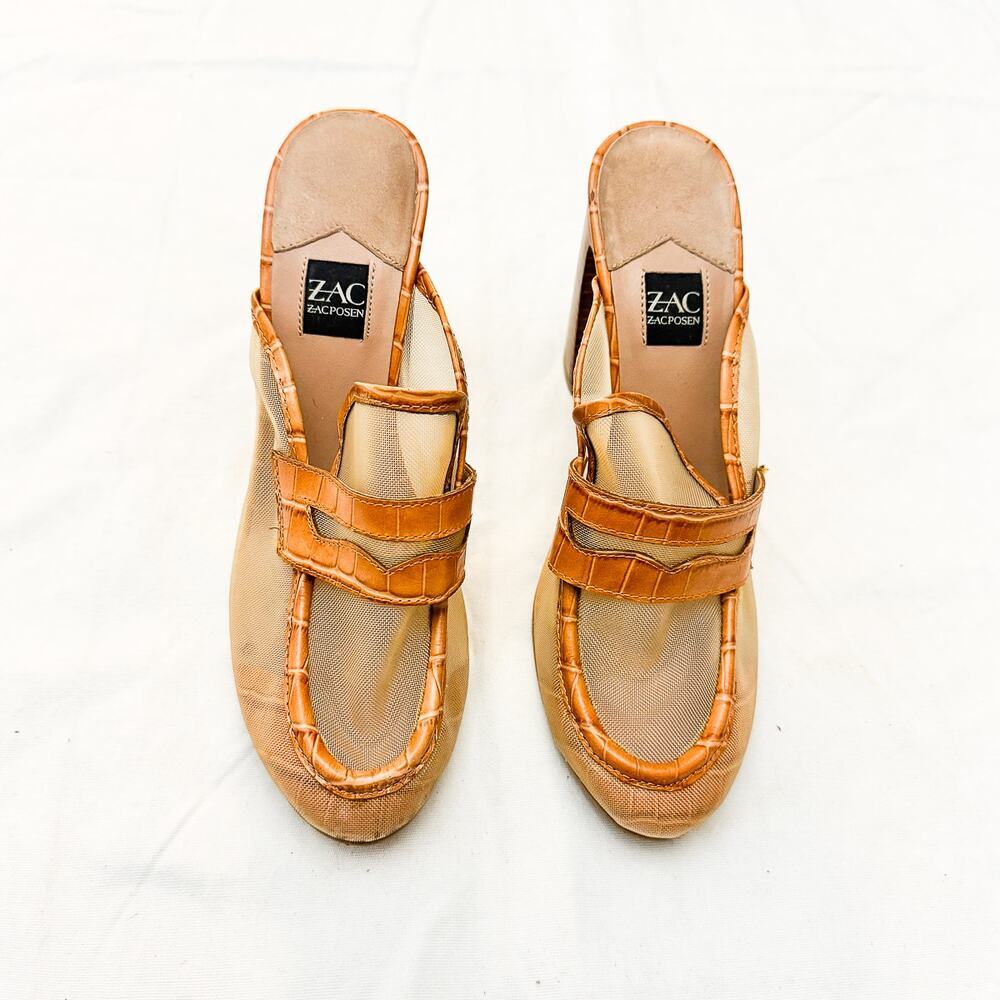 Zac Pozen Aidan See Through Leather Mule Orange Leather Trim Size 8
